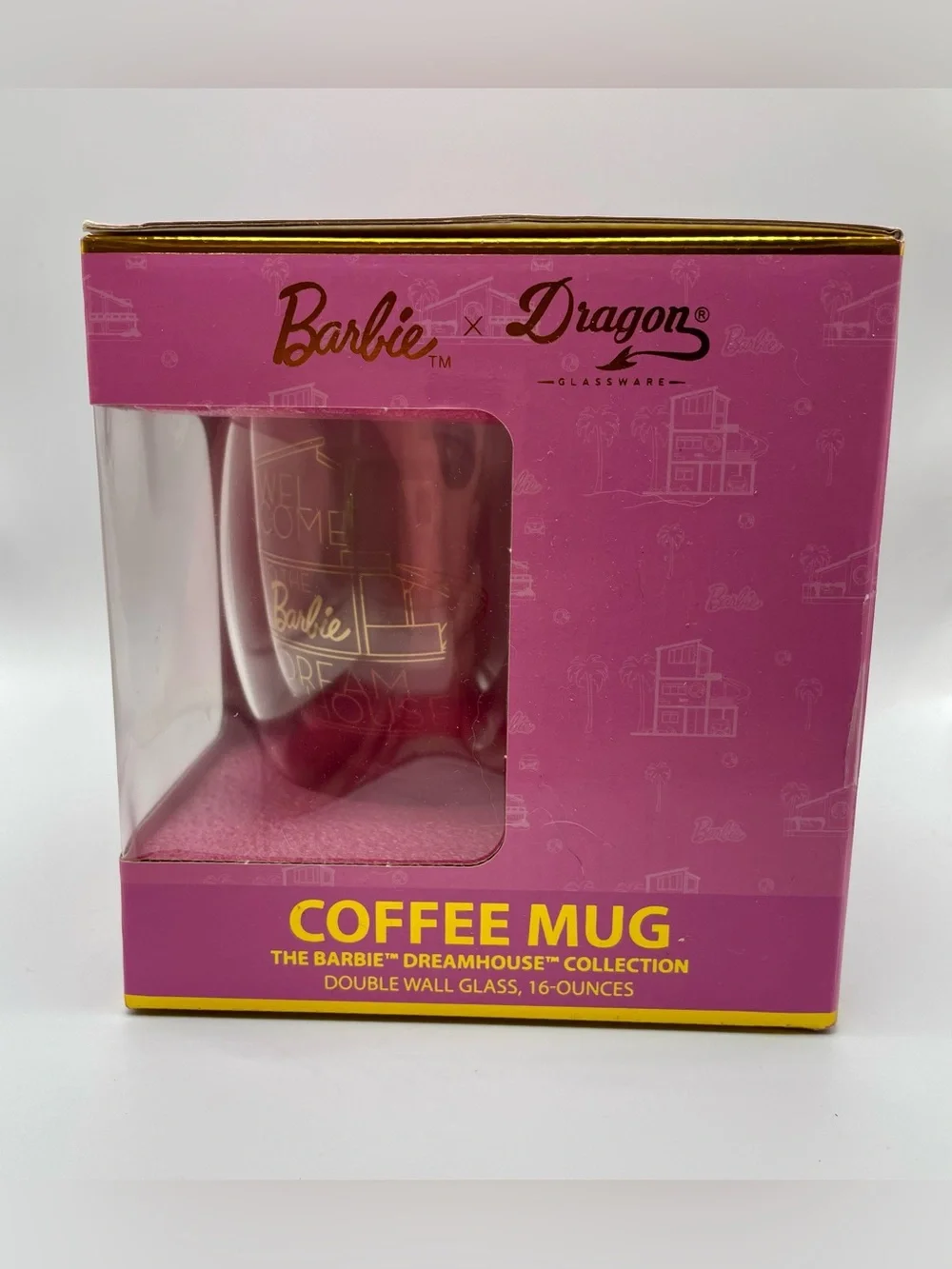 Barbie Clear,  Pink, and Gold  Coffee Mug 16oz